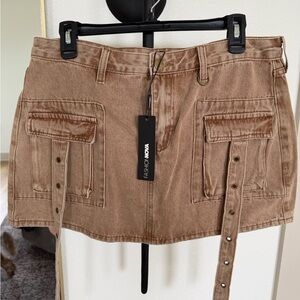 Fashion Nova Tan Denim Skirt
